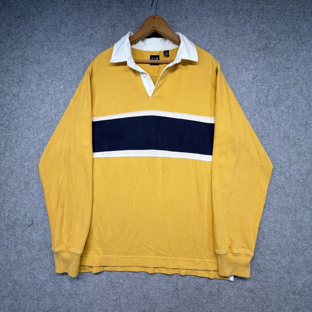 Vintage GAP Rugby Shirt Mens Medium Blue Cotton Long Sleeve Polo 90s Y2K